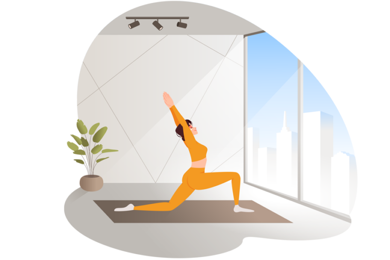 Woman doing yoga by a window