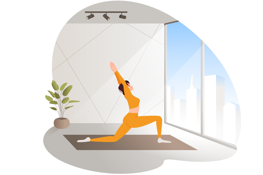 Woman doing yoga by a window